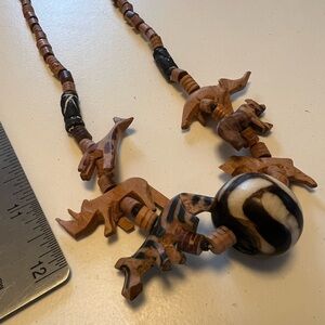 Wooden Animal Necklace with Black and White Bead